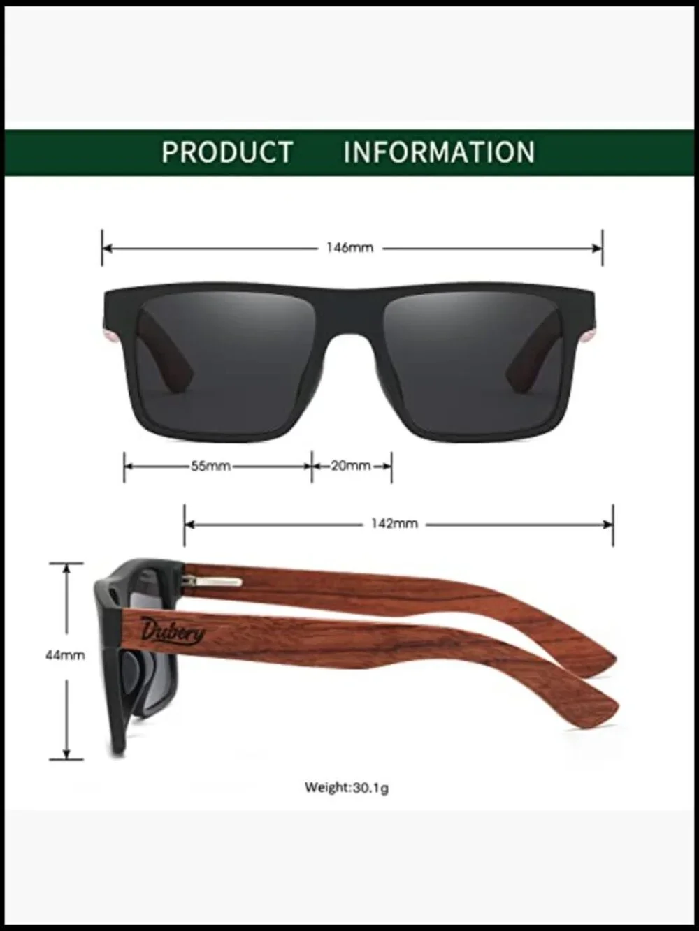 Square Polarized Wood Sunglasses UV400 Protection Unisex